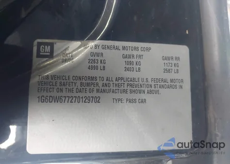 2007 Cadillac Sts V6 z USA, uszkodzony, nr VIN 1G6DW677270129702